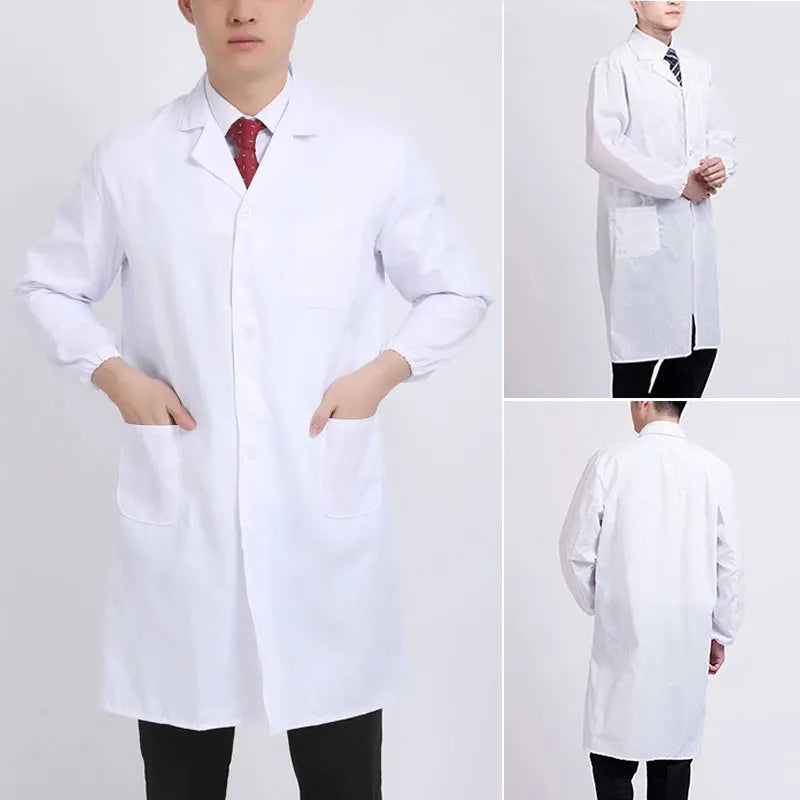 Jaleco ZAC Unisex manga comprida branco, enfermeira uniforme médico, médico túnica blusa