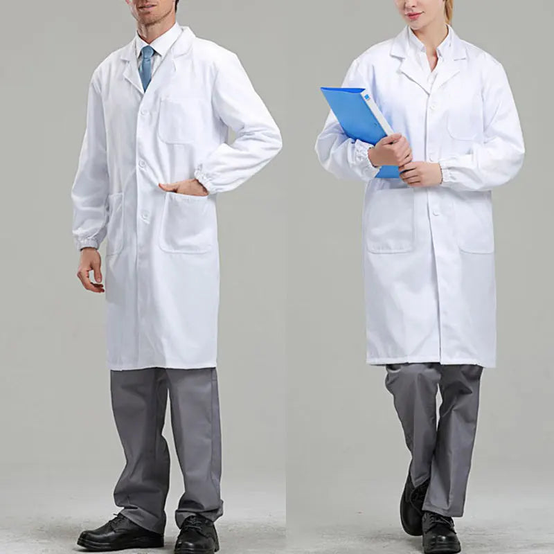 Jaleco ZAC Unisex manga comprida branco, enfermeira uniforme médico, médico túnica blusa