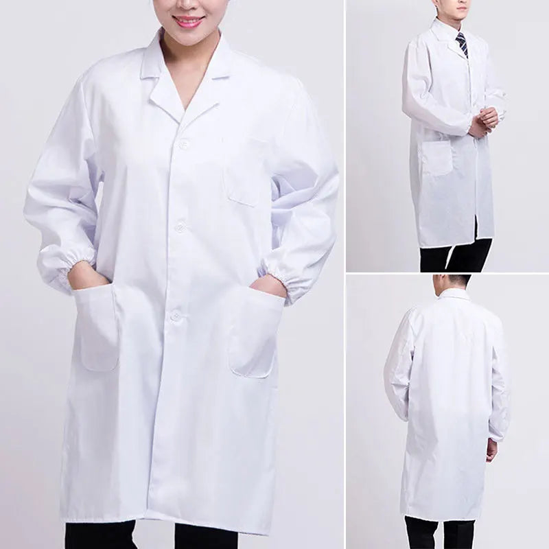 Jaleco ZAC Unisex manga comprida branco, enfermeira uniforme médico, médico túnica blusa