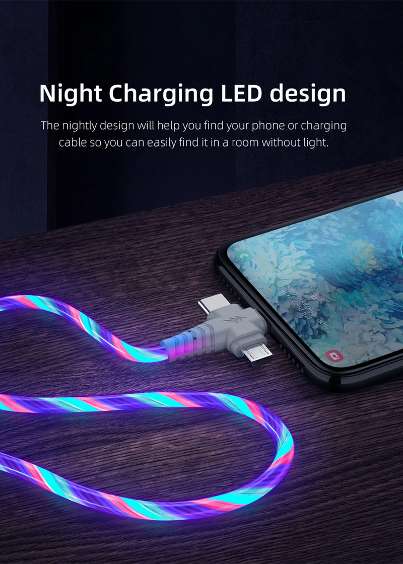 Cabo USB 3 em 1 com LED Para Smartphone