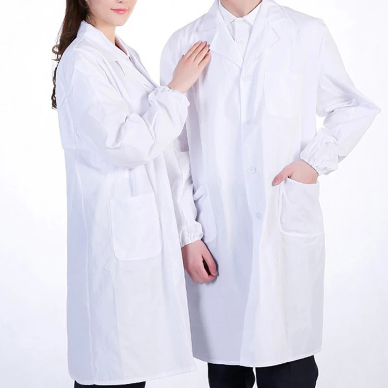 Jaleco ZAC Unisex manga comprida branco, enfermeira uniforme médico, médico túnica blusa