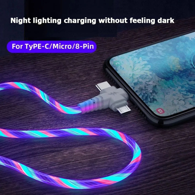 Cabo USB 3 em 1 com LED Para Smartphone